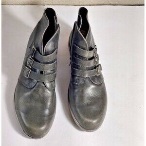 Naot Calima Ankle Boots Women's 10 Gray Leather Side Zip Almond Toe Block Heel